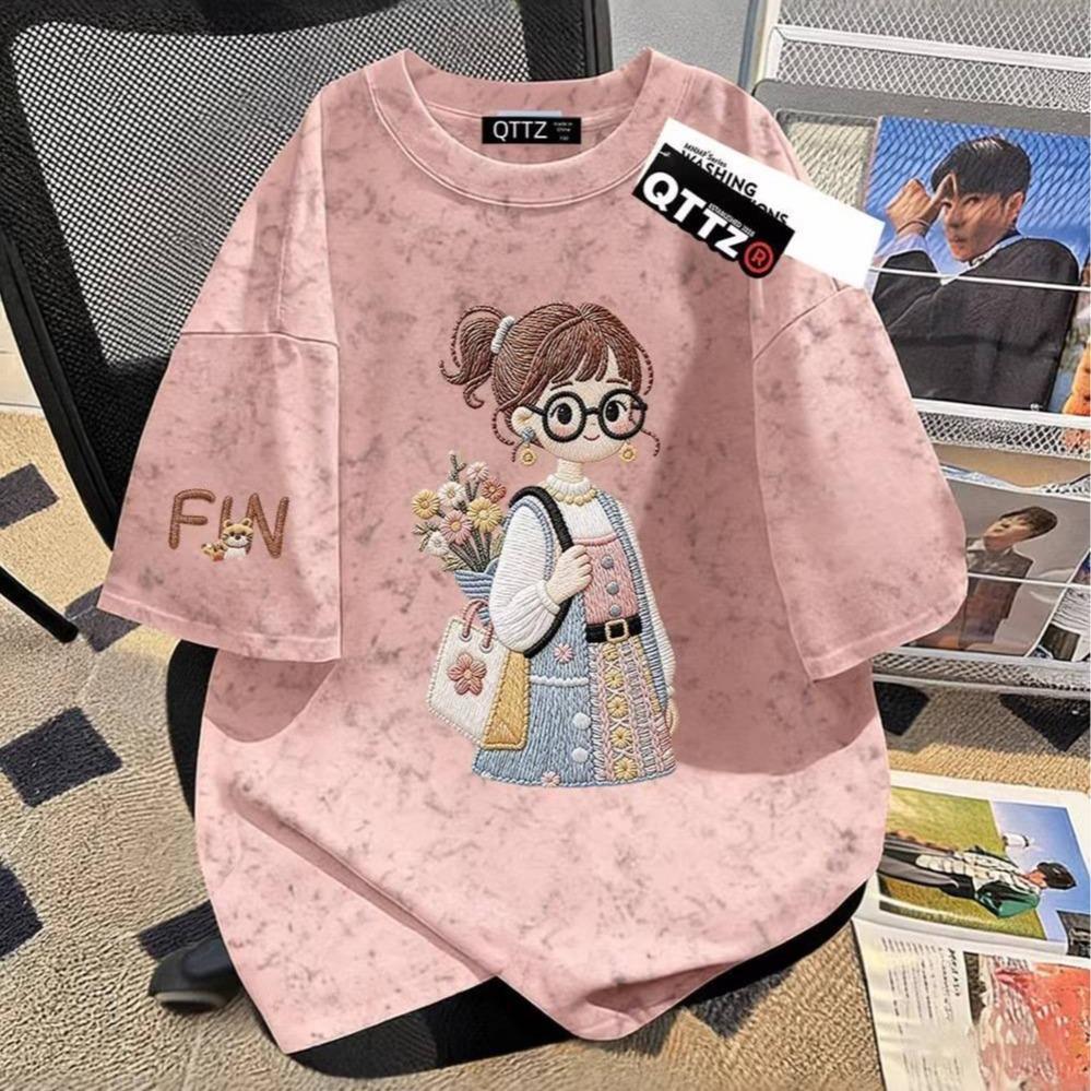 [Y D]🔥พร้อมส่ง🔥 เสื้อเด็กผู้หญิง เสื้อยืดแขนสั้นลายการ์ตูน งานสกรีนเลียนแบบงานปัก ผ้าCotton คอกลม ใส่สบาย #454