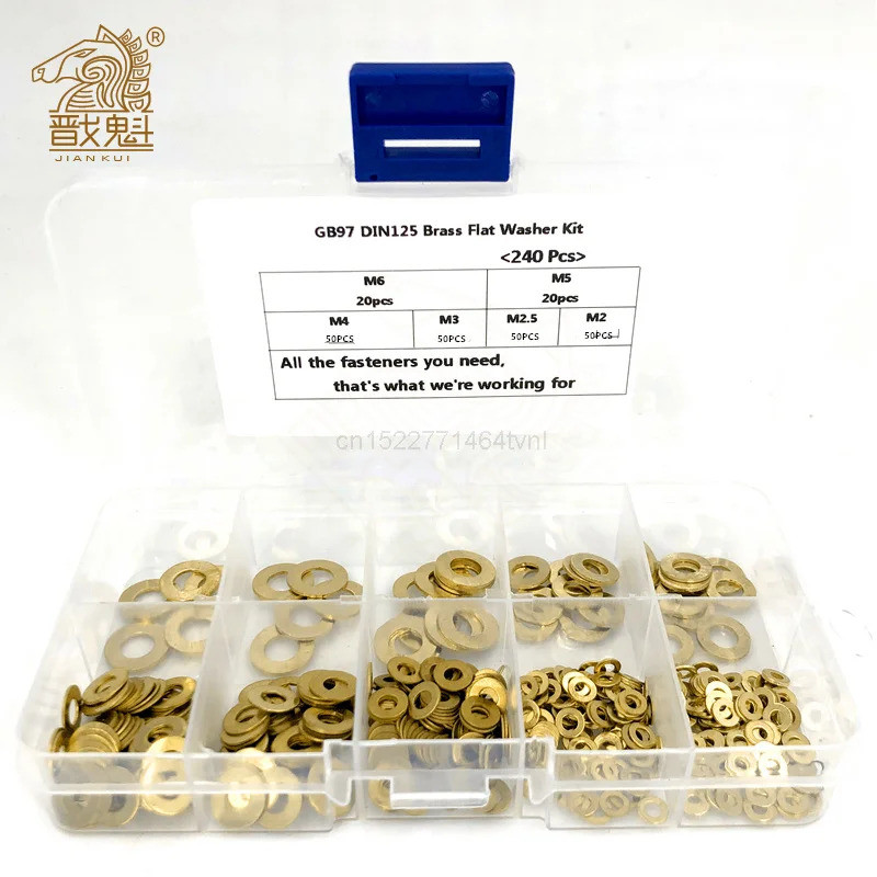 240 ชิ้น/เซ็ต GB97 DIN125 ISO7089 M2.5 M3 M4 M5 M6 Meson Pad แผ่นโลหะคอทองเหลืองแบนธรรมดาเครื่องซักผ