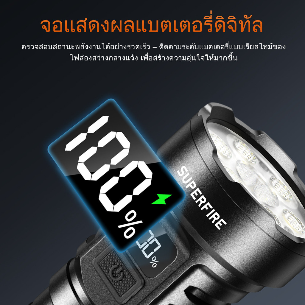 SUPERFIRE L24 35W Multi-gear ไฟฉายลูกปัด LED เจ็ดไฟทํางานมัลติฟังก์ชั่นแบบชาร์จไฟได้พร้อมจอแสดงผลเปอร์เซ็นต์แบตเตอรี่ — صورة 4