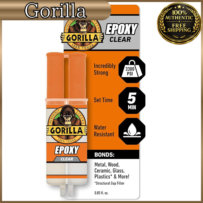 Gorilla 2-Part Epoxy, 5-Minute Cure, 0.85 oz Syringe, Clear (1-Pack)