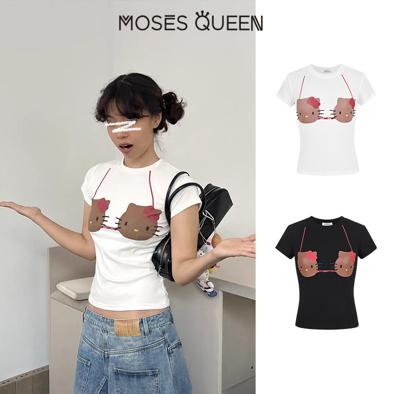 < MOSESQUEEN > เสื้อยืดแขนสั้น ลายพิมพ์มอสส์ ทรงสแลมฟิต สวมใส่ในฤดูร้อน #63038
