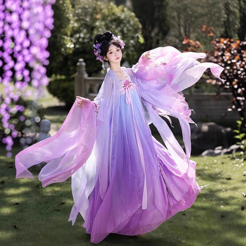 กระโปรง Hanfu สไตล์ Zixia สีม่วงเหมือนนางฟ้า สำหรับฤดูใบไม้ผลิและฤดูร้อน