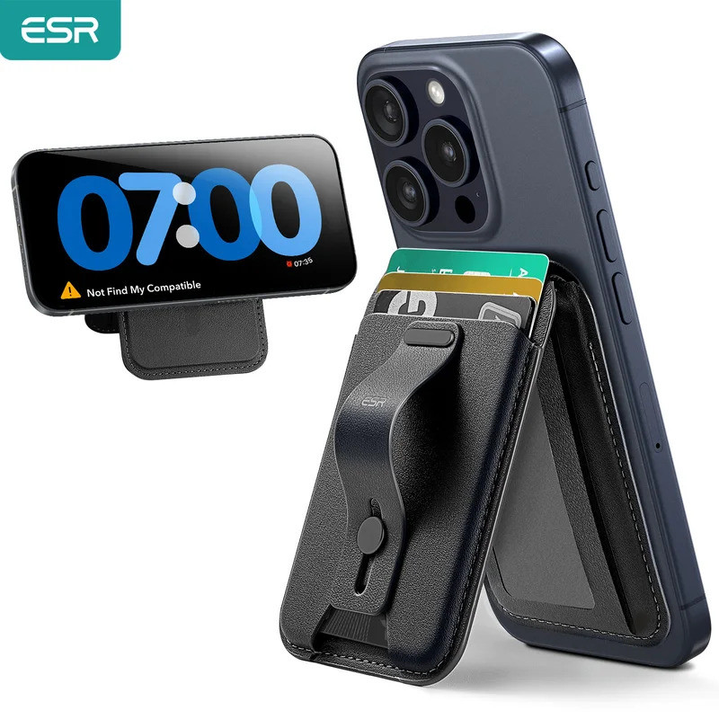 ESR สําหรับ MagSafe Wallet 5 Card Holder กระเป๋าสตางค์ขาตั้งปรับได้ Secure Grip Finger Loop Magnetic