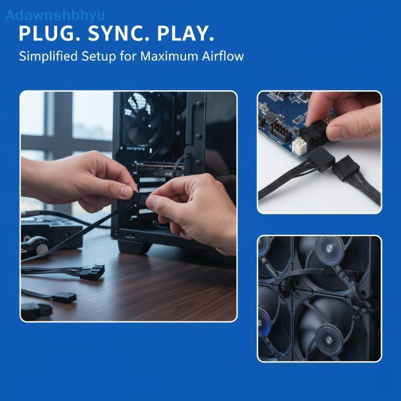 Adhyu 4Pin PWM พัดลมสาย 1 ถึง 2/3 วิธี Splitter Sleeved สายเชื่อมต่อ Pwm สาย TH