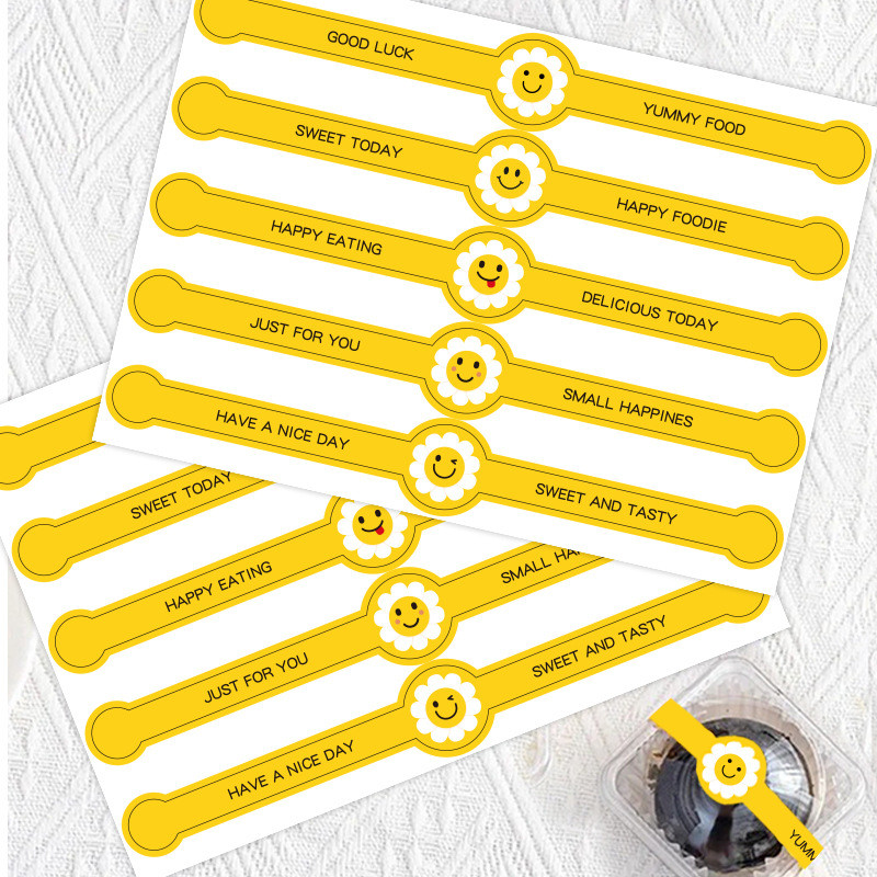 3.27100 สติกเกอร์/แพ็คสีเหลืองยาวเบเกอรี่สติกเกอร์ทําด้วยมือขนมเค้กไข่แดงขนมกล่องบรรจุสติกเกอร์ปิดผน