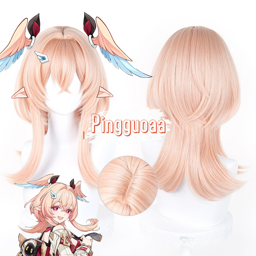 Genshin Impact Linnea วิกผมสังเคราะห์ สีส้มสีชมพู ขนาด 52 ซม. สำหรับคอสเพลย์และฮาโลวีน – โปรปัง