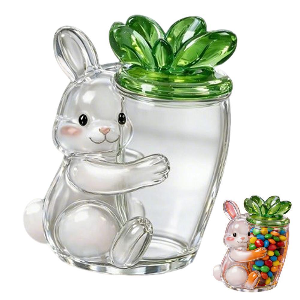 Easter Bunny Ears แก้วใสขนมภาชนะบรรจุอาหารห้องครัวฝาปิดผู้ถือ Candy Jars R5m3