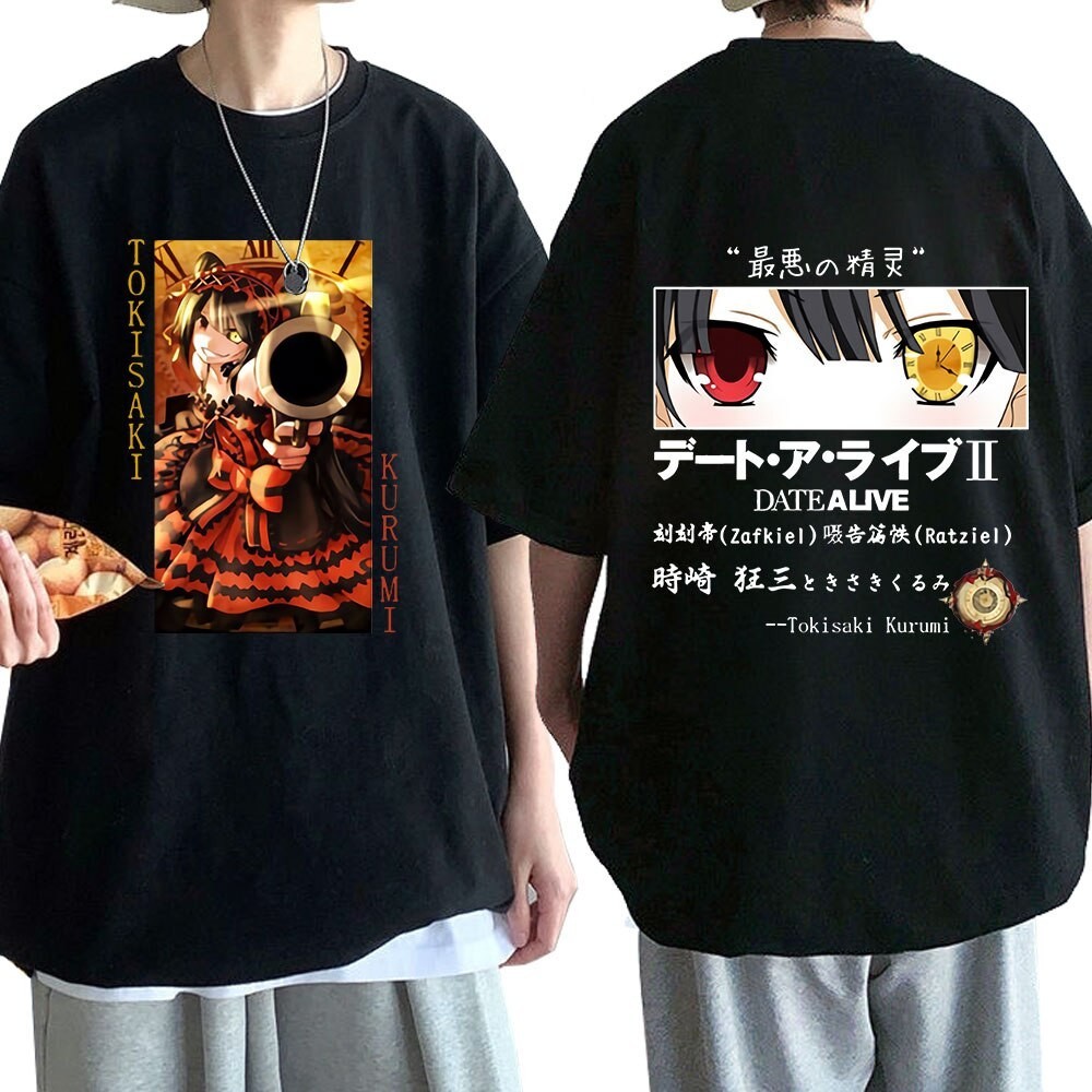 ญี่ปุ่นอนิเมะ Tokisaki Kurumi เสื้อยืด Harajuku 100% Cotton Oversize คอกลมแขนสั้น Unisex S-5XL [COD | พร้อมส่ง]