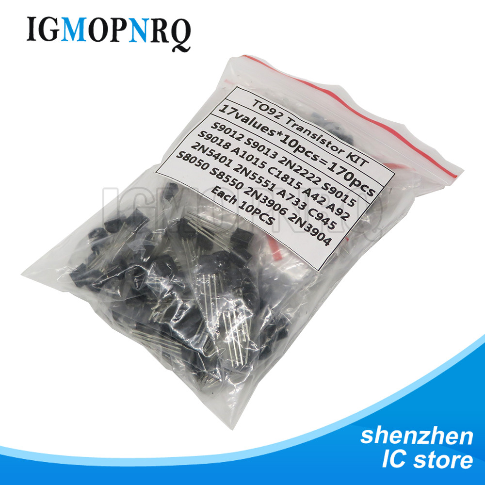 170PCS ทรานซิสเตอร์ Assorted Kit S9012 S9013 S9014 9015 9018 A1015 C1815 A42 A92 2N5401 2N5551 A733 