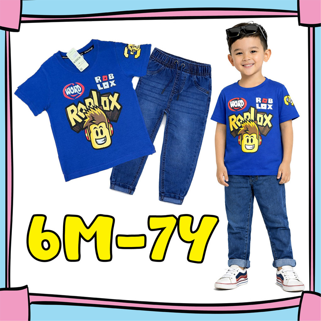 (6M-2Y) ROYAL BLUE Boys Ro-Blox Shirt and Jeans Set ชุดยีนส์เด็ก/ชุดยีนส์เด็ก