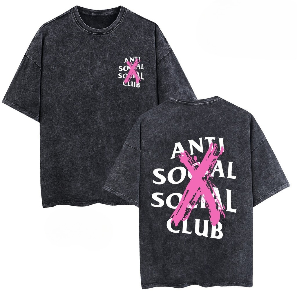 COD (จัดส่งภายใน 24 ชั่วโมง)MIEMIE เสื้อยืดคู่รักฟอก ANTI SOCIAL SOCIAL CLUB พิมพ์ลายดอกไม้