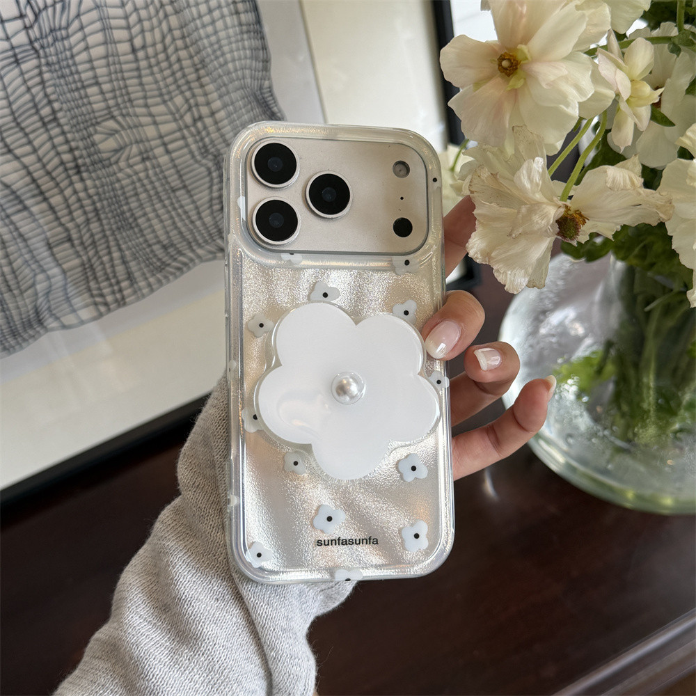 Ins Aurora Silver White Flower เหมาะสําหรับ iPhone 17 Promax 17 Pro เคสโทรศัพท์ใหม่ 16 Promax/15 Promax Anti Drop 14 Promax ฝาครอบป้องกัน 15pro รวมทุกอย่างฝาครอบ
