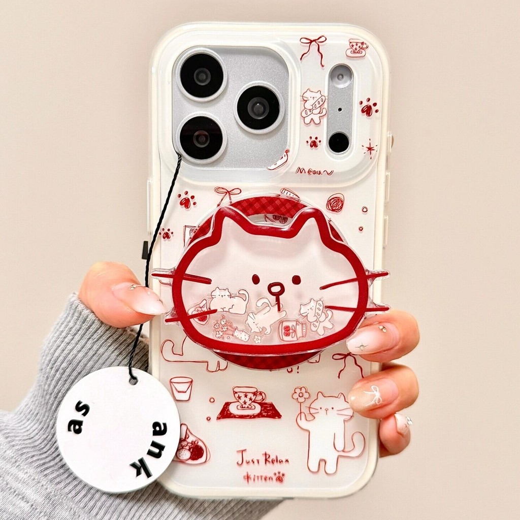 Line Cat Shaking Music Magnetic Bracket เหมาะสําหรับ Samsung S26ultra/S24 + Note20/A34/A17/S22 เคสโทรศัพท์ A25/S26/A73/S21fe/A56/A55/A52/A57