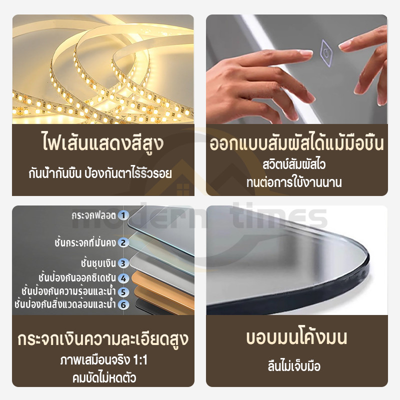 รับประกัน3ปี LEDกระจกห้องน้ำฉริยะ กระจกห้องน้ำสี่เหลี่ยม ฟังก์ชันล้างหมอก แสดงเวลาและอุณ ควบคุมด้วยการสัมผัส LED สามสี D ราคา ถูกที่สุด ดีลบีเคเค แกลเลอรีภาพที่ 3