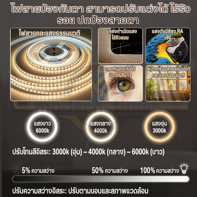 รับประกัน3ปี LEDกระจกห้องน้ำฉริยะ กระจกห้องน้ำสี่เหลี่ยม ฟังก์ชันล้างหมอก แสดงเวลาและอุณ ควบคุมด้วยการสัมผัส LED สามสี D ราคา ถูกที่สุด ดีลบีเคเค แกลเลอรีภาพที่ 7