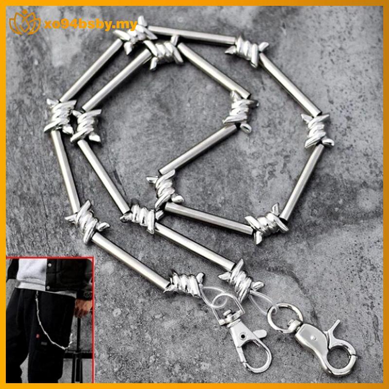 Xo94bsby 29" Heavy Metal Barbed Wire Silver Wallet Chain Punk กางเกงโซ่เครื่องประดับ Hip Hop ของฉัน