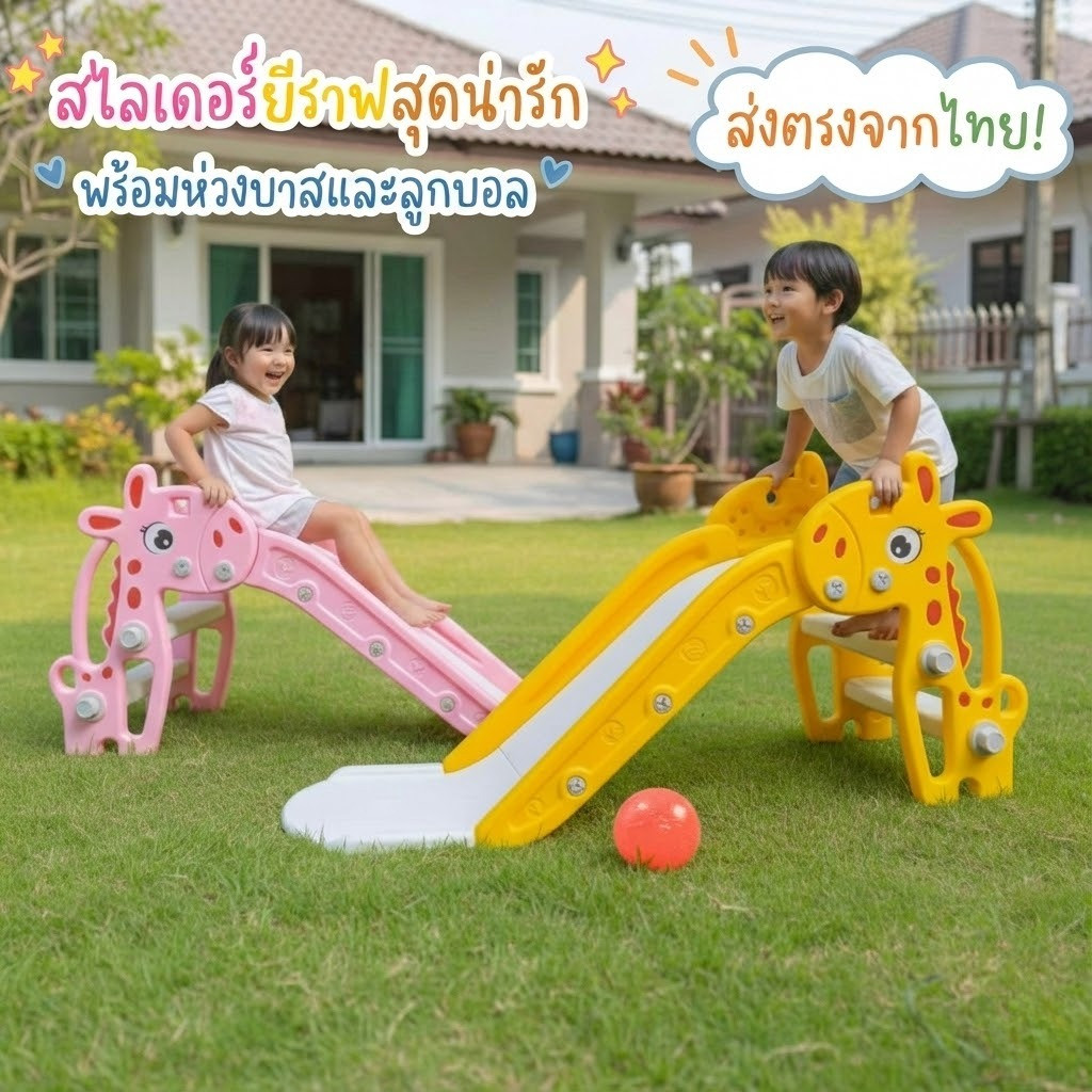 สไลเดอร์สำหรับเด็กแบบพับเก็บได้  ขนาดใหญ่ ดีไซน์ลายไดโนเสาร์สุดน่ารัก – โปรปัง