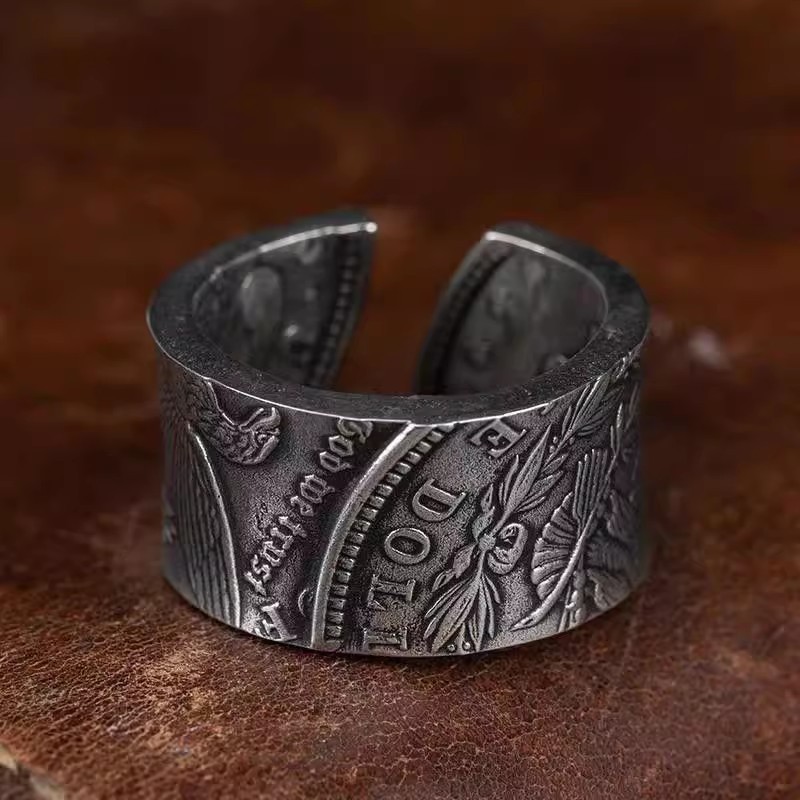 Premium In-Stock#Thai Silver Morgan Coin Modified Ring Men's Personality Retro Open Ring Women's Dom