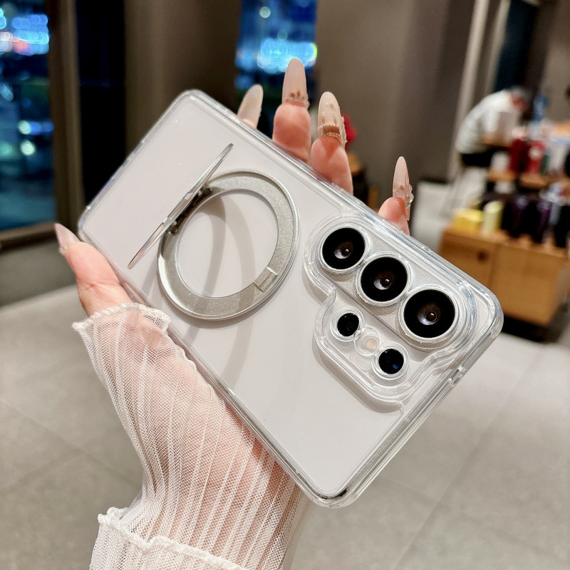 360° หมุนแหวนแม่เหล็กวงเล็บคริสตัลใสสําหรับ Samsung Galaxy S26 Ultra S25 Ultra S24 S23 Ultra Wireless Charge Matte โปร่งแสง Hard กันกระแทก