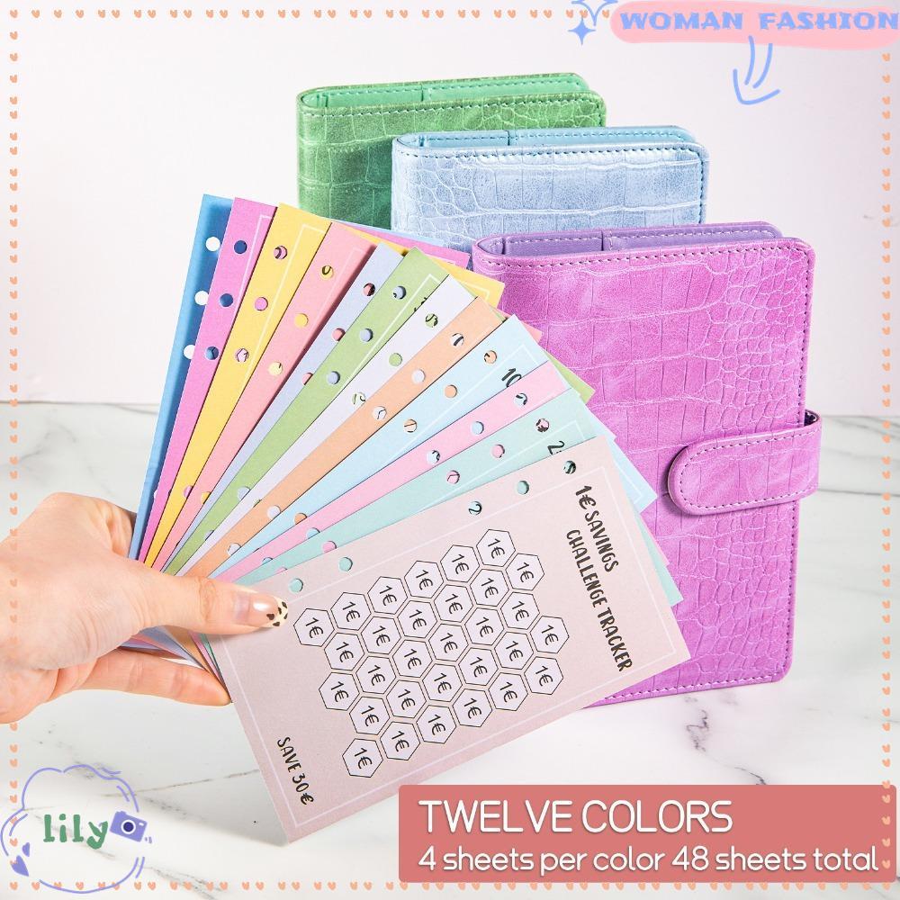 LILY 48PCS ซองเงินสด, 52 สัปดาห์ประหยัดท้าทาย 30 วันประหยัดค่าใช้จ่ายการ์ด, A6 100 ซอง USD ง่ายต่อกา