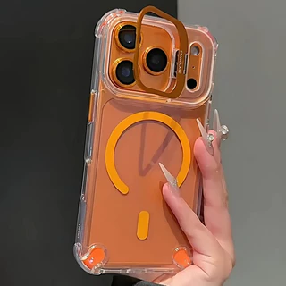 เคสโทรศัพท์แม่เหล็กโปร่งใสสําหรับ iPhone 11 12 13 14 15 16 17 Pro Max Air Plus วงเล็บเลนส์ป้องกันกรณีฝาครอบ