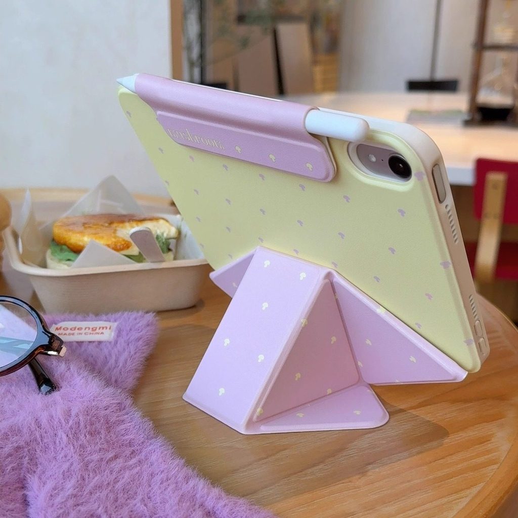 Latoto {เห็ดสีม่วง} Magnetic Double-Sided Clip H Fold Tablet Protective Case High Version Protective