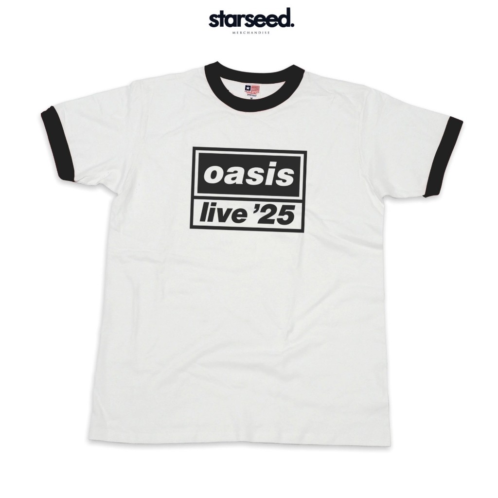 OASIS - LOGO LIVE 2025 เสื้อยืด RINGER เสื้อยืดคอตตอน 90-150cm