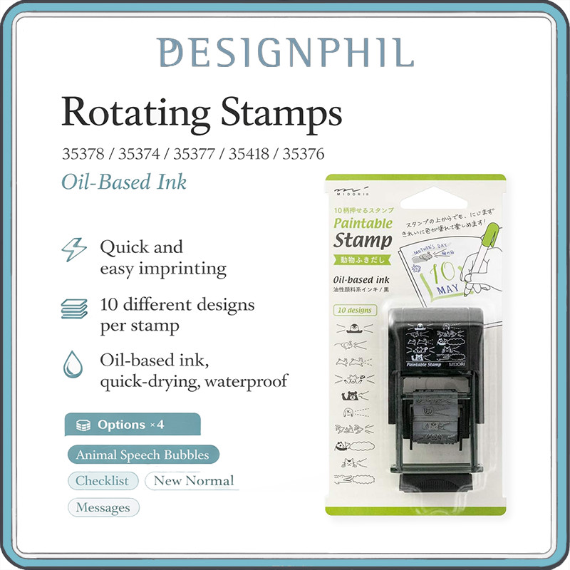MIDORI Paintable Rotating Stamps – Self Inking 5 Design Roller, Oil Based Quick Dry Ink for Planner 