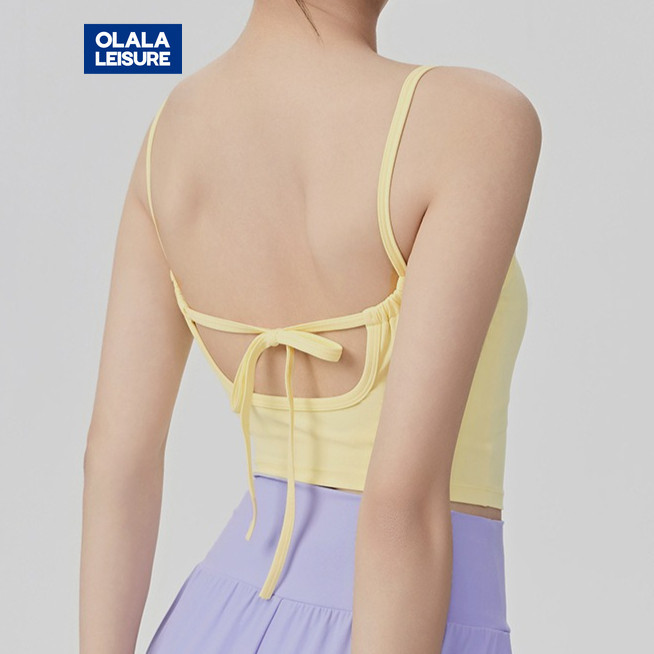 OLALA เสื้อออกกำลังกายมีฟองในตัว สายบาง เหมาะโยคะ พิลาทิส เทนนิส