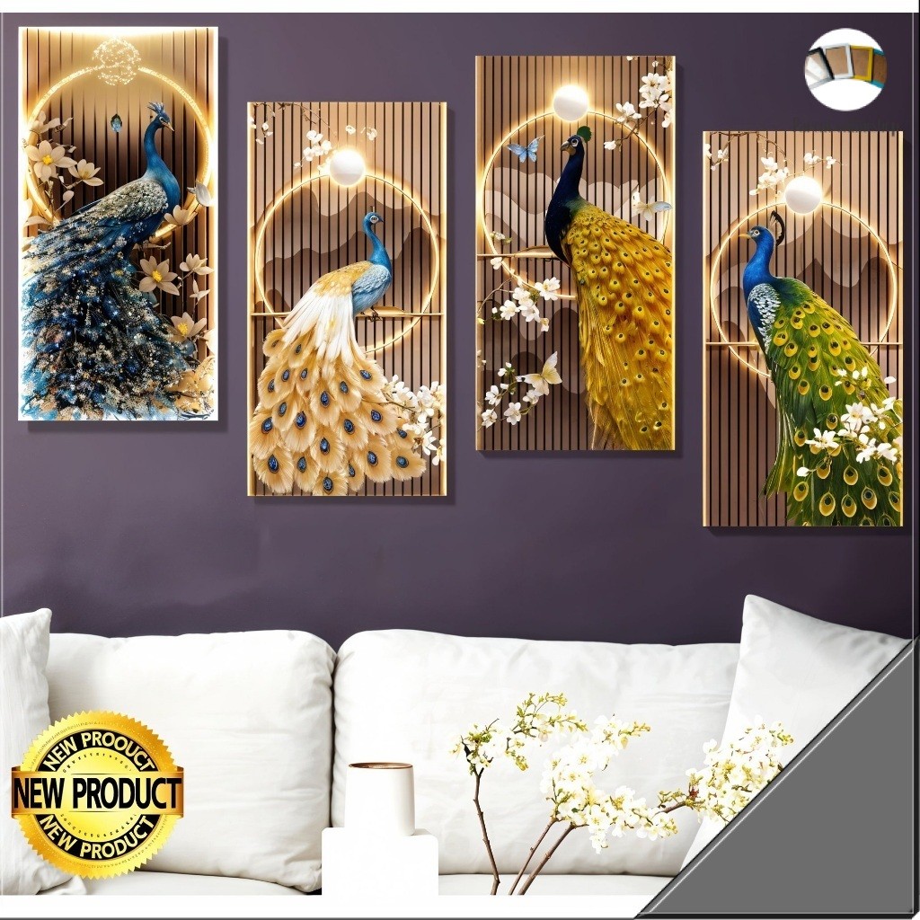 ทันสมัย AESSETIC PEACOCK WALL DECORATION LIVING DISPLAY ROOM GOLD ROOM DECORATION (15X30)