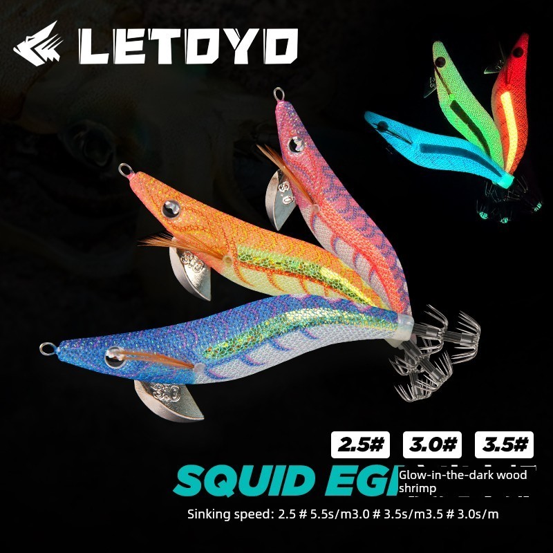 โยตกหมึก jack way โยตกหมึก LETOYO นีออนไม้กุ้งเหยื่อล่อปลา Egi Shore Casting หางใหญ่ปลาหมึก Luminous