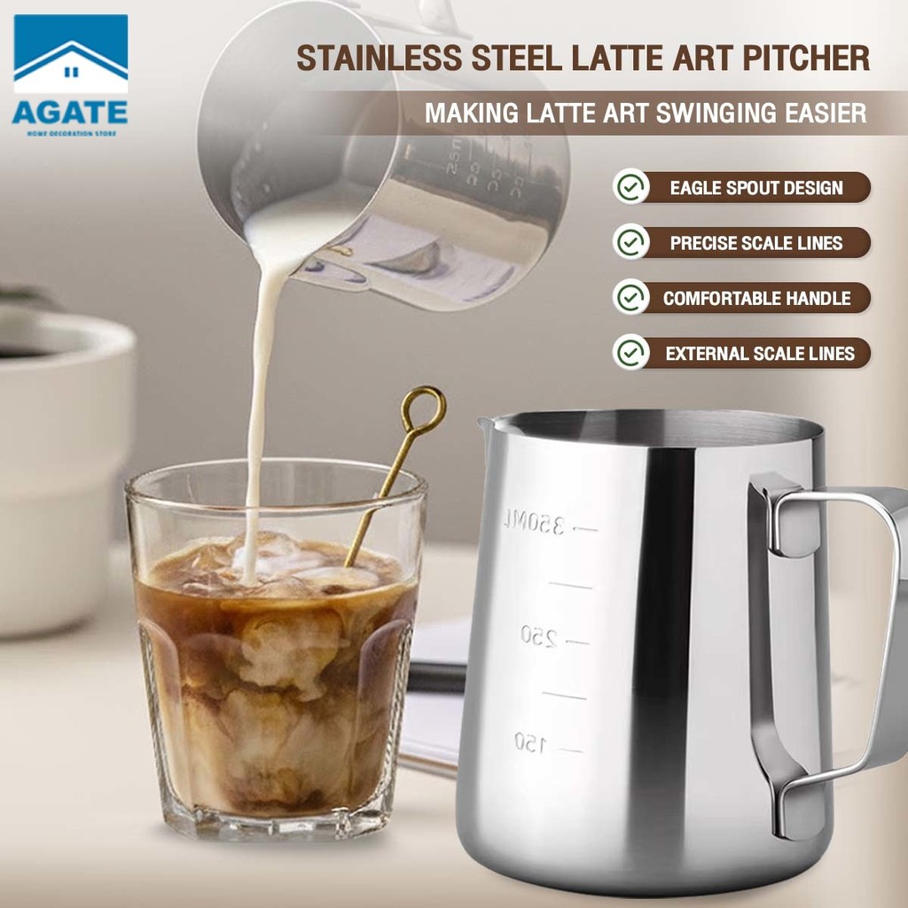 เหยือก Frother นมสแตนเลส Latte Art Pitcher Milk Frothing Pitcher Silver 350ml
