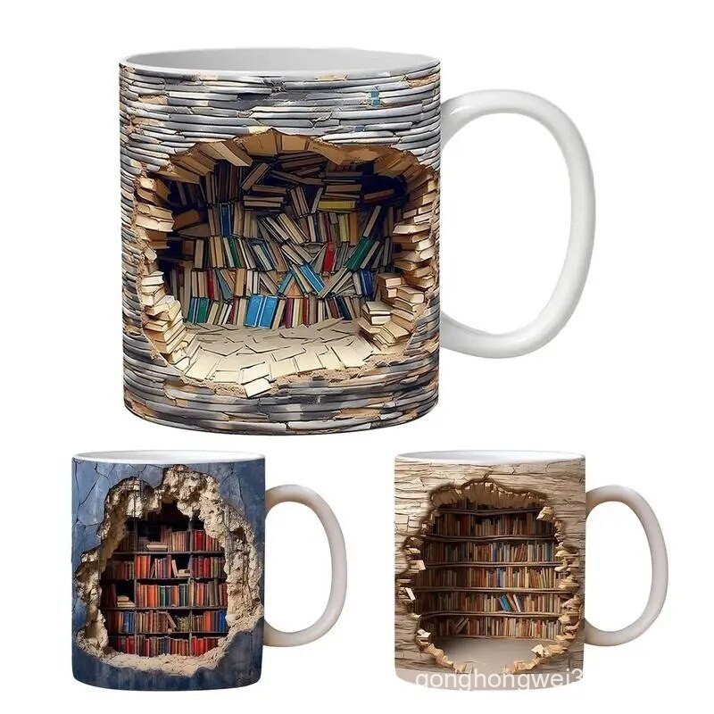 3D Mug Breeze Cup Bookshelf Size 350 ml. Creative Space Design 3D Ceramic Mug for Bookshelf Coffee M
