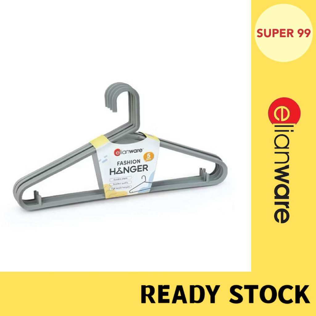 (5 ชิ้น) ELIANWARE ไม้แขวนเสื้อทนทาน Penyangkut Baju E-965 (WG)
