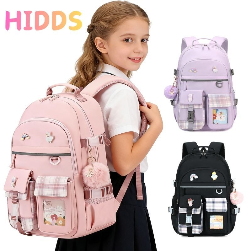 กระเป๋านักเรียนเด็ก HIDDS เหมาะสำหรับผู้หญิง ใช้ได้จุของได้มาก มาพร้อมพู่ขนสัตว์ ดีไซน์เกาหลี สไตล์นักเรียน เหมาะสำหรับพกพาแล็ปท็อปไปเที่ยว (มี 3 สี)