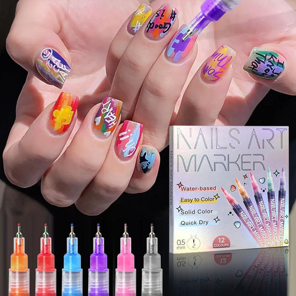 Nail Art Painting Doodle Pen, ปากกามาร์กเกอร์, ปากกาละเอียด 0.5 มม., เครื่องมือตัวอักษร Nail Quick-d