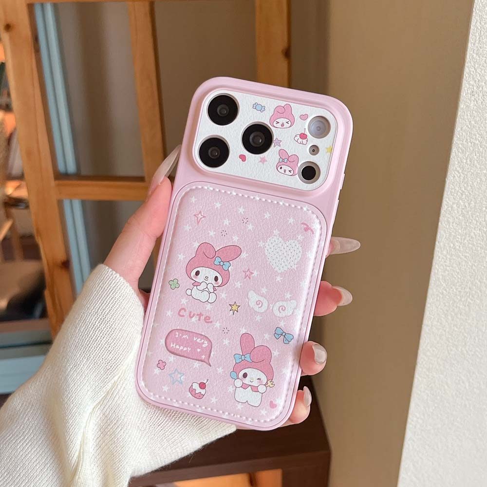 เคสโทรศัพท์หนัง PU Melody สีชมพูน่ารักเข้ากันได้สําหรับ iPhone 17ProMax 16ProMax 15ProMax 14ProMax