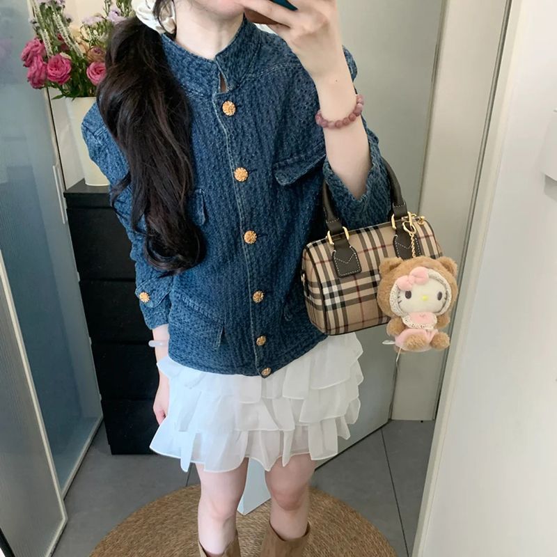 COD Retro Daughter Chanel สไตล์ Denim แจ็คเก็ตผู้หญิง 2025 ฤดูใบไม้ร่วงสไตล์ใหม่เวอร์ชั่นเกาหลี Clas