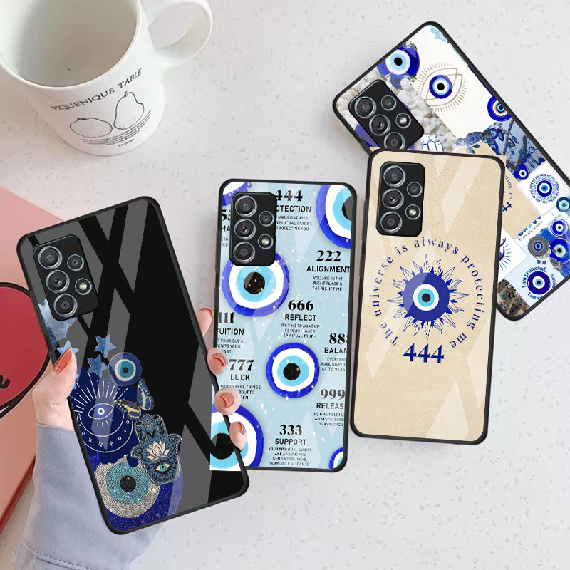 Blue Evil Eyes Lucky 08 แก้วเคสโทรศัพท์สําหรับ Samsung Galaxy A16 A15 A25 A35 A55 A53 A54 A34 A14 A3