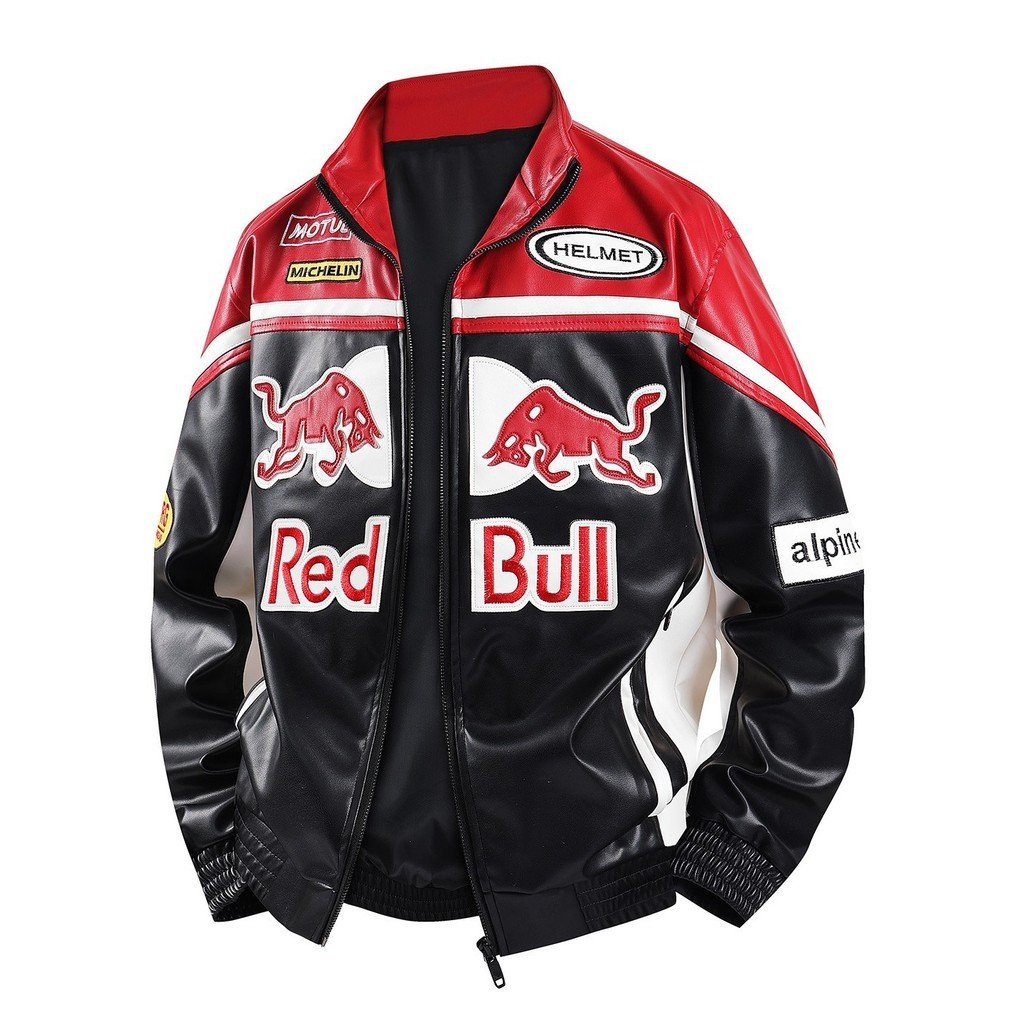 F1 Racing Jacket หนังPU สไตล์อเมริกัน ทรงหลวม กันน้ำ