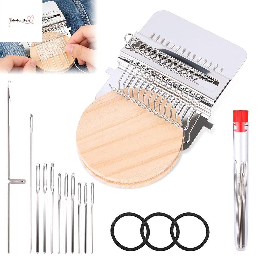 BABYBOUTIQUE ทอเล็ก|เครื่องมือโลหะ Mini Size Mini Loom|ง่ายต่อการพกพา DIY Handcrafts กรอบไม้ 12/14 Hook Weaving Loom Kit ซ่อมเสื้อผ้า