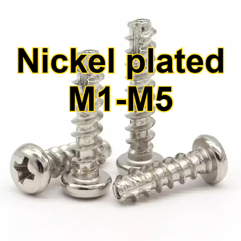 สกรูหัวกลมไขว้ชุบนิกเกิลตัดหางสกรูแตะตัวเอง PT หัวกระทะสกรู เจาะรู M1-M5*L=4-30MMZHX-WJ-1-MB