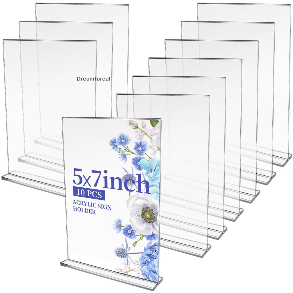 [DMT] GANGBARU 10 Pa 5 X 7 นิ้วผู้ถือป้ายอะคริลิคใสสองด้านแนวตั้งขาตั้งจอแสดงผล T รูปร่าง Flyer เมนู