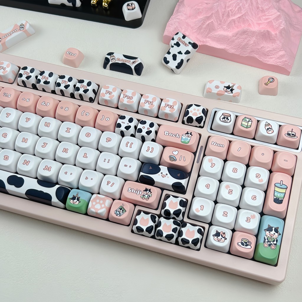 MAIMOOO นมวัว Keycap 120 คีย์ MOA โปรไฟล์ PBT การ์ตูน Dye Sublimation Aula F75 F99 RK100 วัวน่ารัก K