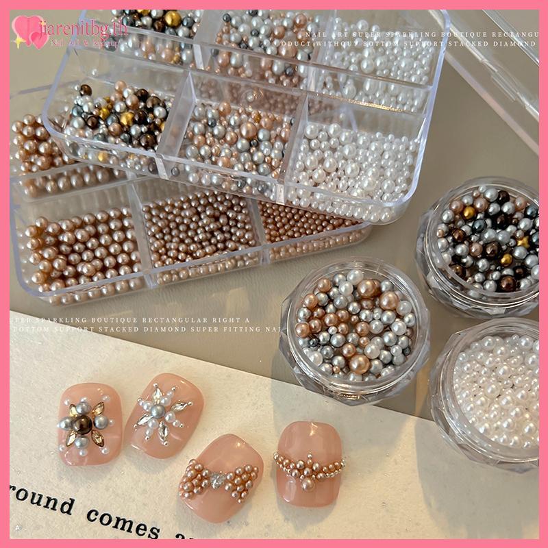 RENBG เล็บ Charms ตกแต่งไข่มุกขนาดผสมกระเป๋าที่มีสีสัน DIY สวมใส่เล็บรอบไข่มุกเล็บอัญมณีหัตถกรรม TH