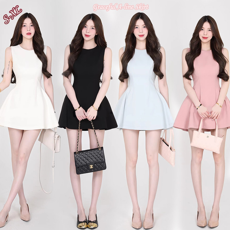 99013 BGกระโปรงสั้นแฟชั่นคลาสสิก เดรสทรงเอไลน์คุณภาพสูง