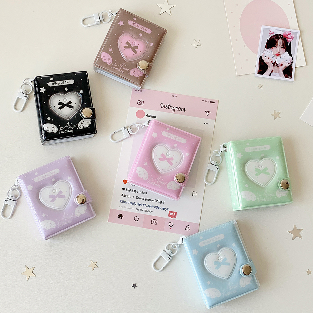 Ins Mini Wings อัลบั้มภาพ 2 นิ้วนักเรียน ID Card Storage Book Idol PVC Card Holder Case กระเป๋าพวงกุญแจ