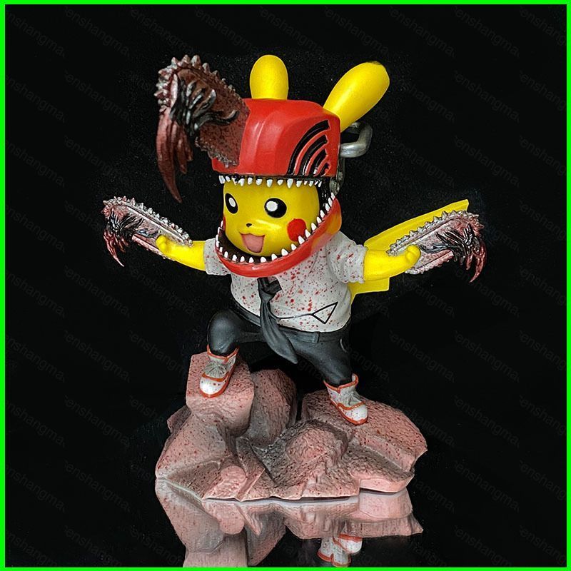 PS1 Pikachu คอสเพลย์ Chainsaw Man Action Figure Denji Pikachu ตุ๊กตาของเล่นสําหรับเด็กตกแต่งบ้านของข