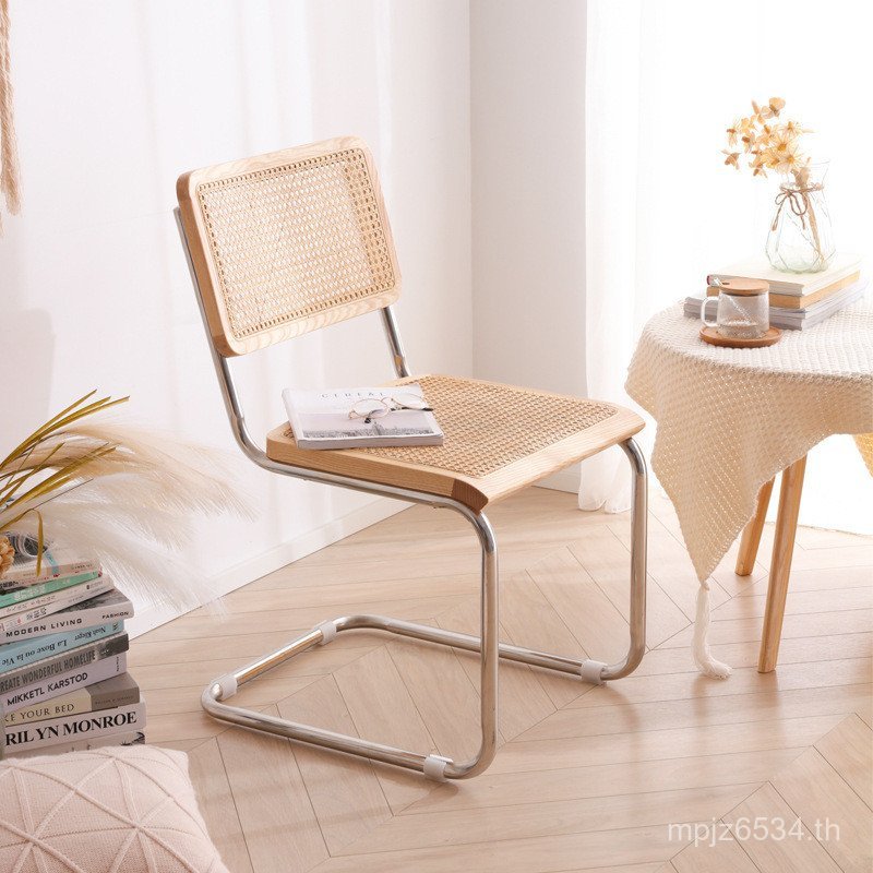 โต๊ะ เก้าอี้ ครัวเรือนนอร์ดิกพนักพิงเก้าอี้เก้าอี้หวายไม้เนื้อแข็งทั้งหมดไม้ขี้ผึ้งสีขาวเก้าอี้สแตนเ