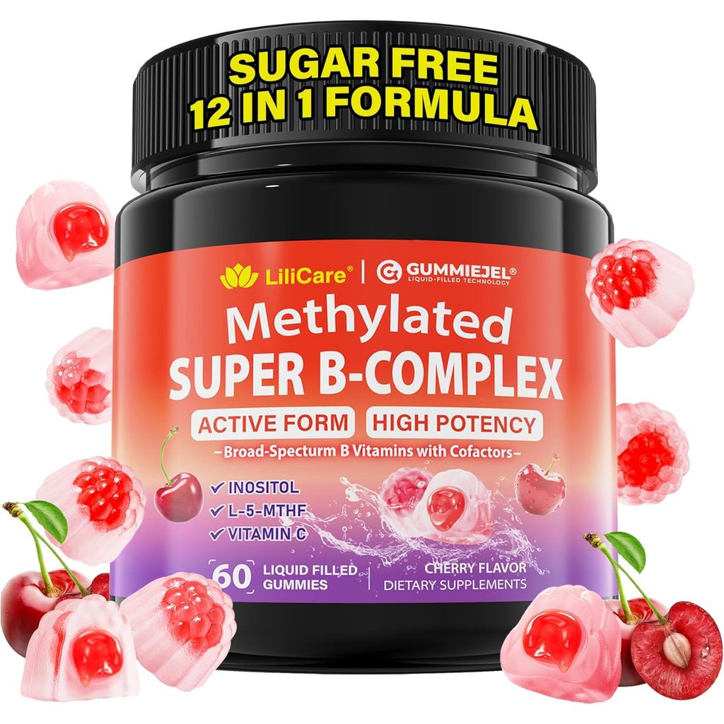 Methylated B Complex Vitamins for Women Men, Active Form er Vitamin B Gummies, Multivitamin B Comple